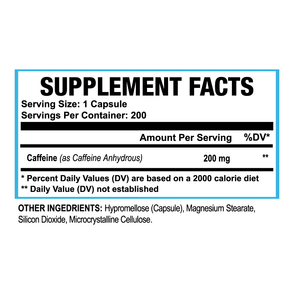 Caffeine 200mg Capsules (200 Count) | Clean Energy, Focus &amp; Workout Support