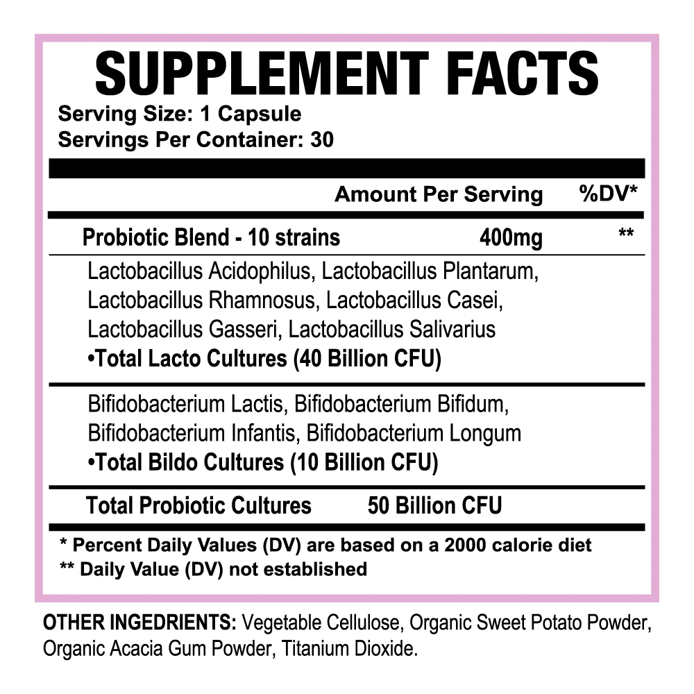 Probiotic 50 Billion CFU (30 Capsules) | Daily Gut &amp; Digestive Support