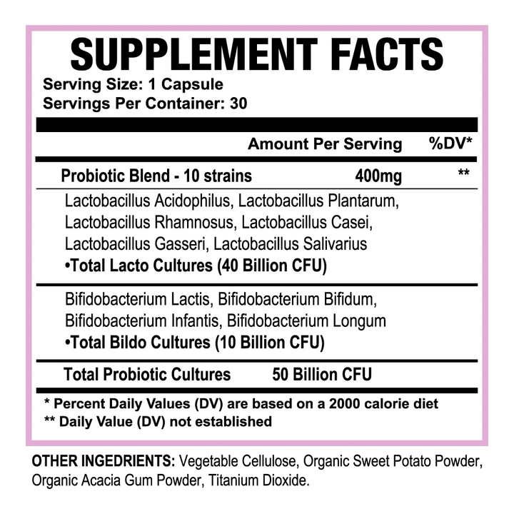 Probiotic 50 Billion CFU (30 Capsules) | Daily Gut &amp; Digestive Support