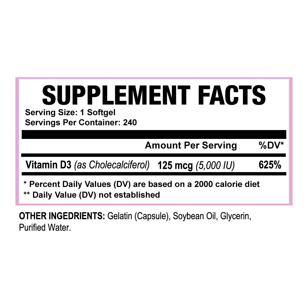 Vitamin D3 5,000 IU (125 mcg) Softgels | Immune, Bone &amp; Mood Support