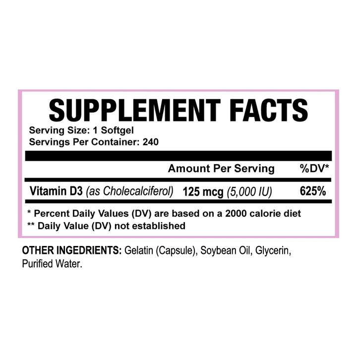 Vitamin D3 5,000 IU (125 mcg) Softgels | Immune, Bone &amp; Mood Support